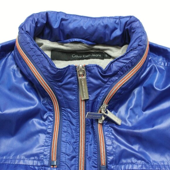 Calvin Klein Jean Men's Blue Jacket Size Medium Lightweight Full Zip Hidden Hood - Picture 4 of 10